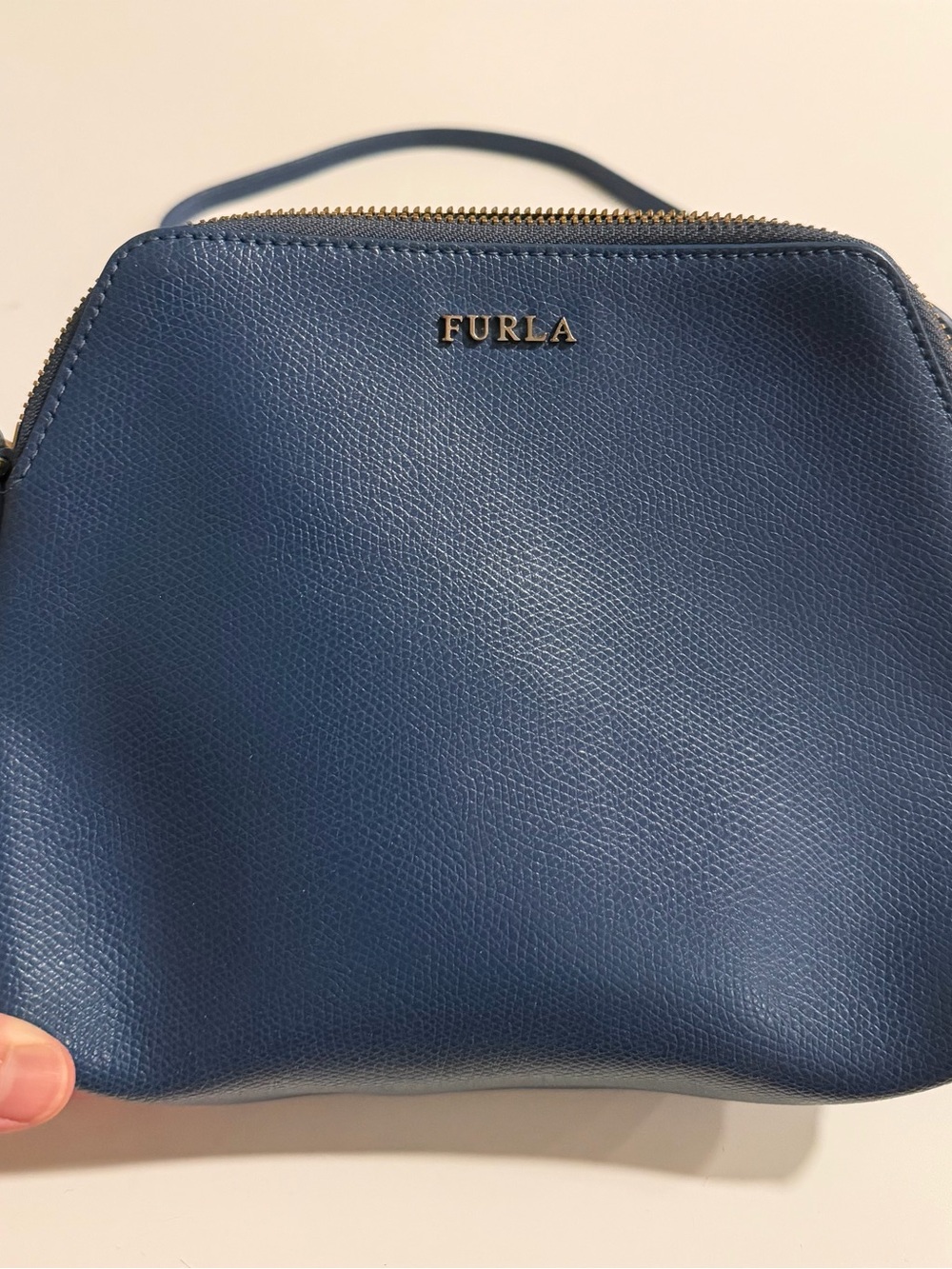 Furla Navy Blue Leather Dome Crossbody Bag